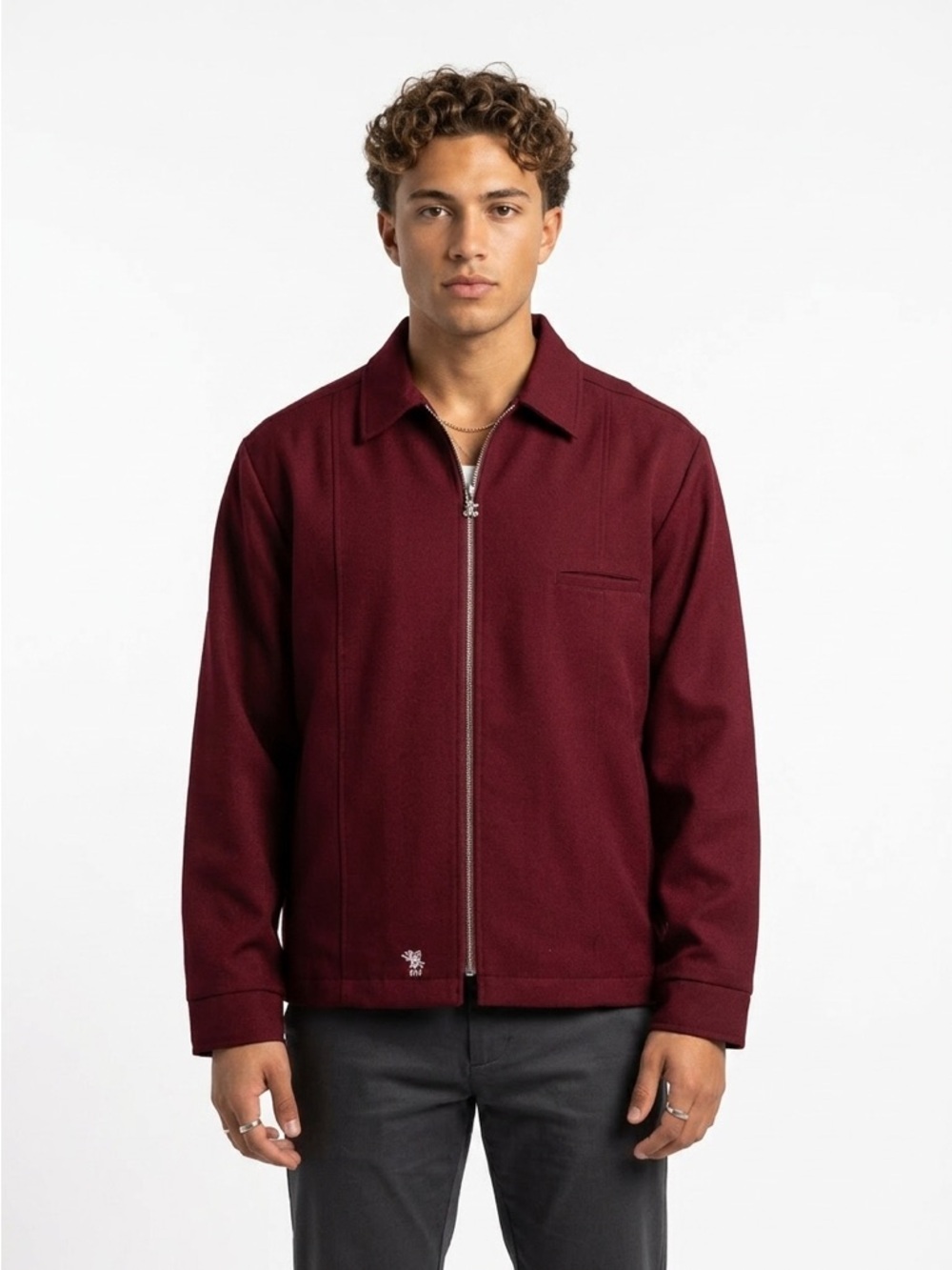 KikWear Smooth Cut Mechanic Jacket Vintage Full Zip Polyester Burgundy L